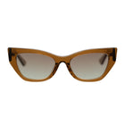 Cute cat-eye sunglasses with a translucent amber-brown acetate frame and gradient gray lenses, shown against a plain white background.
